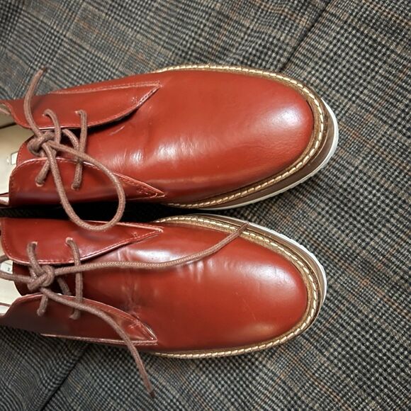 Zara Brick Red Wooden Platform Oxfords 70s Preppy Wedges Size 7.5 EU 38 - Picture 7 of 10